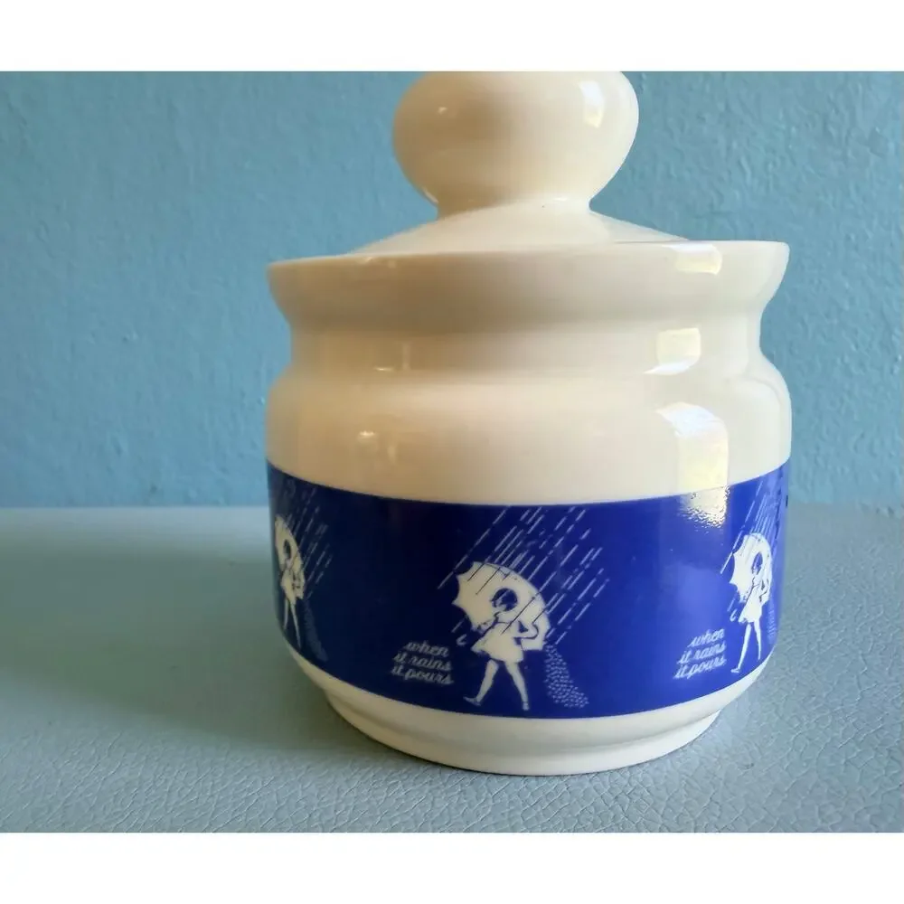 Vintage Morton Salt When It Rains It Pours Creamer Sugar Set Umbrella Girl